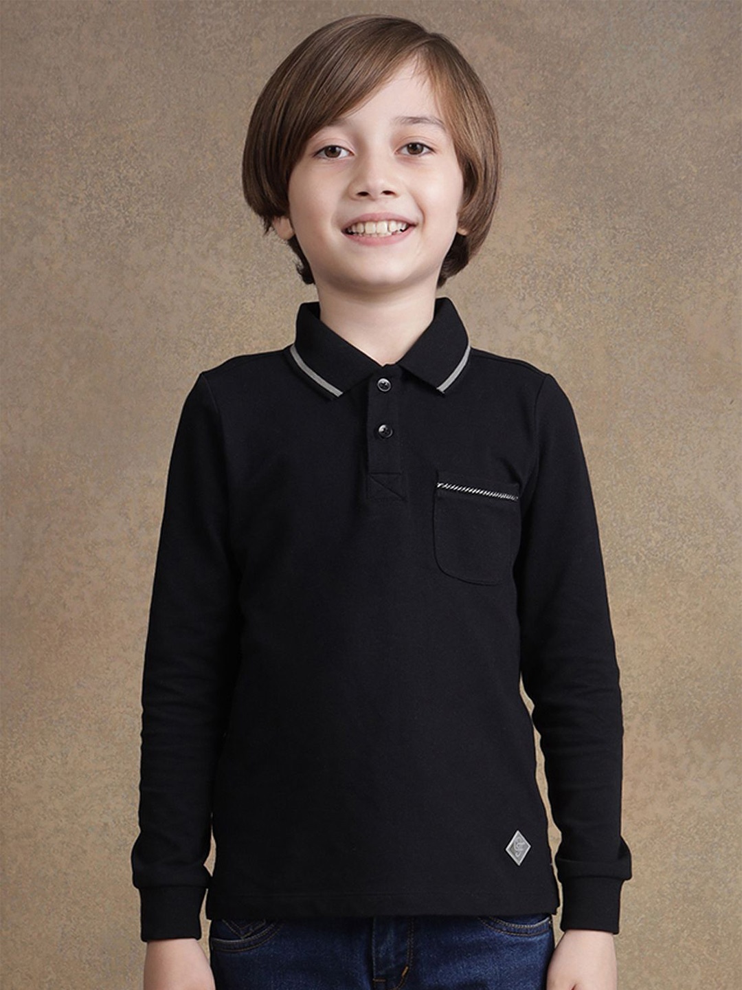 

One Friday Boys Solid Polo Collar Cotton T-shirt, Black