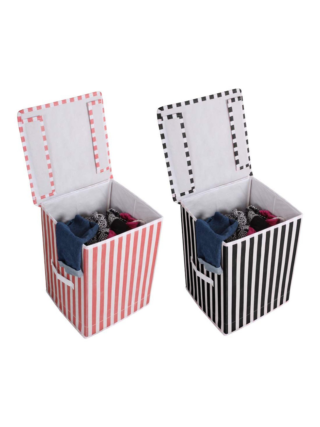 

prettykrafts Peach-Coloured & Black 2 Pieces Striped Reusable Multi-Utility Organisers