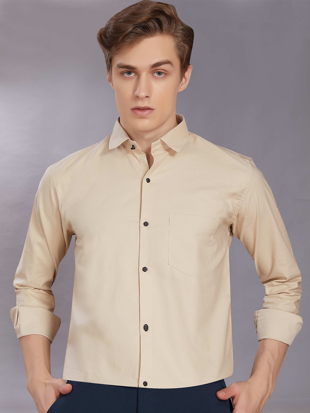 

DIVISIVE Men Club Slim Fit Opaque Casual Shirt, Beige