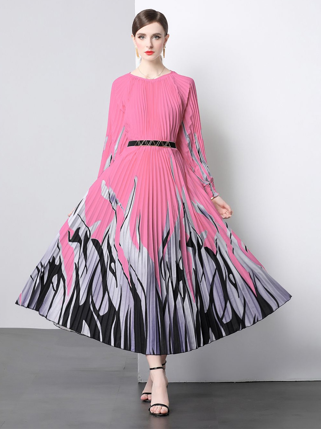 

JC Collection Women Abstract Printed A-Line Midi Dress, Pink