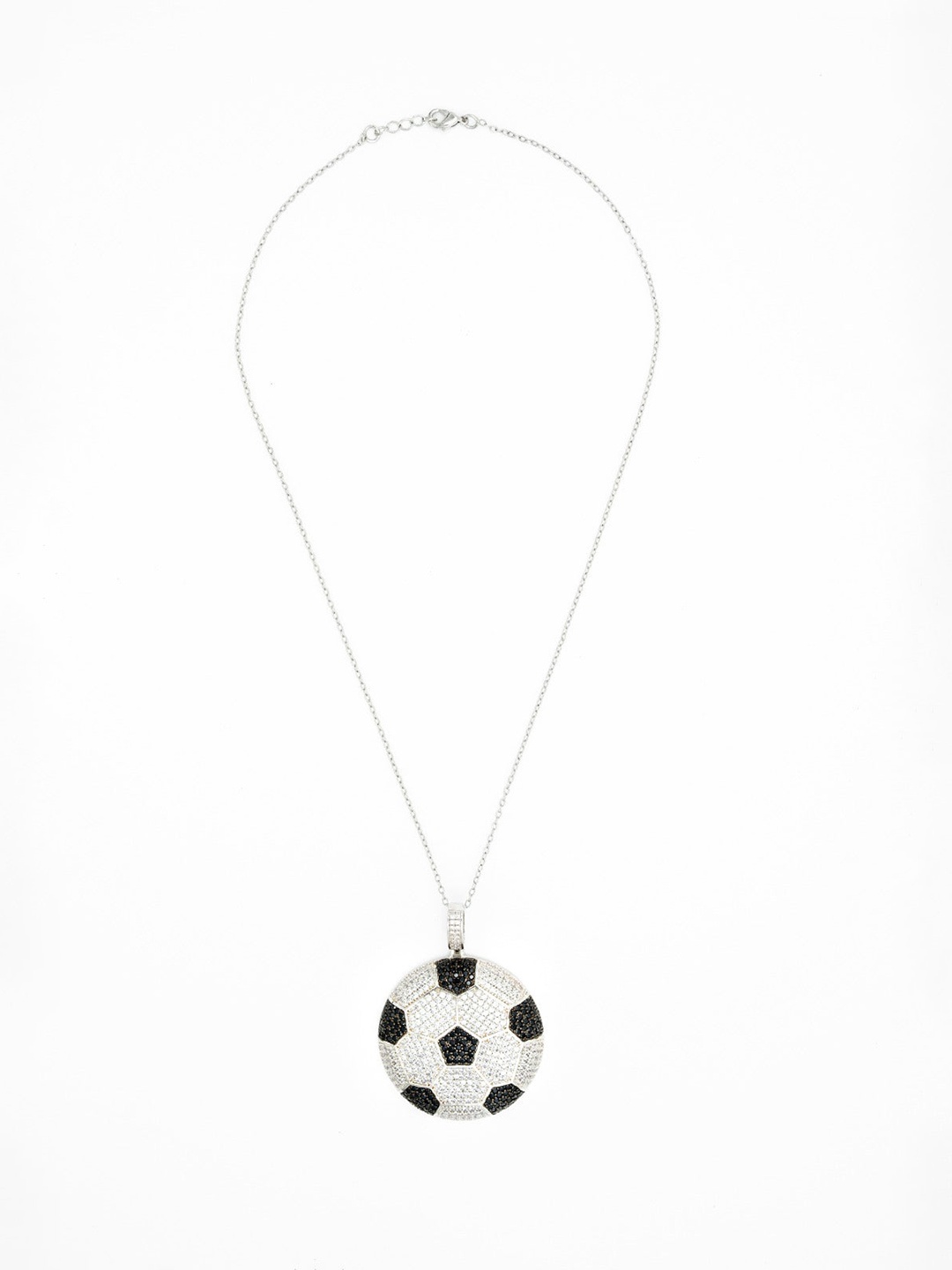 

WRAPGAME INDIA Rhodium-Plated Stone Studded Football Pendant with Chain, Silver