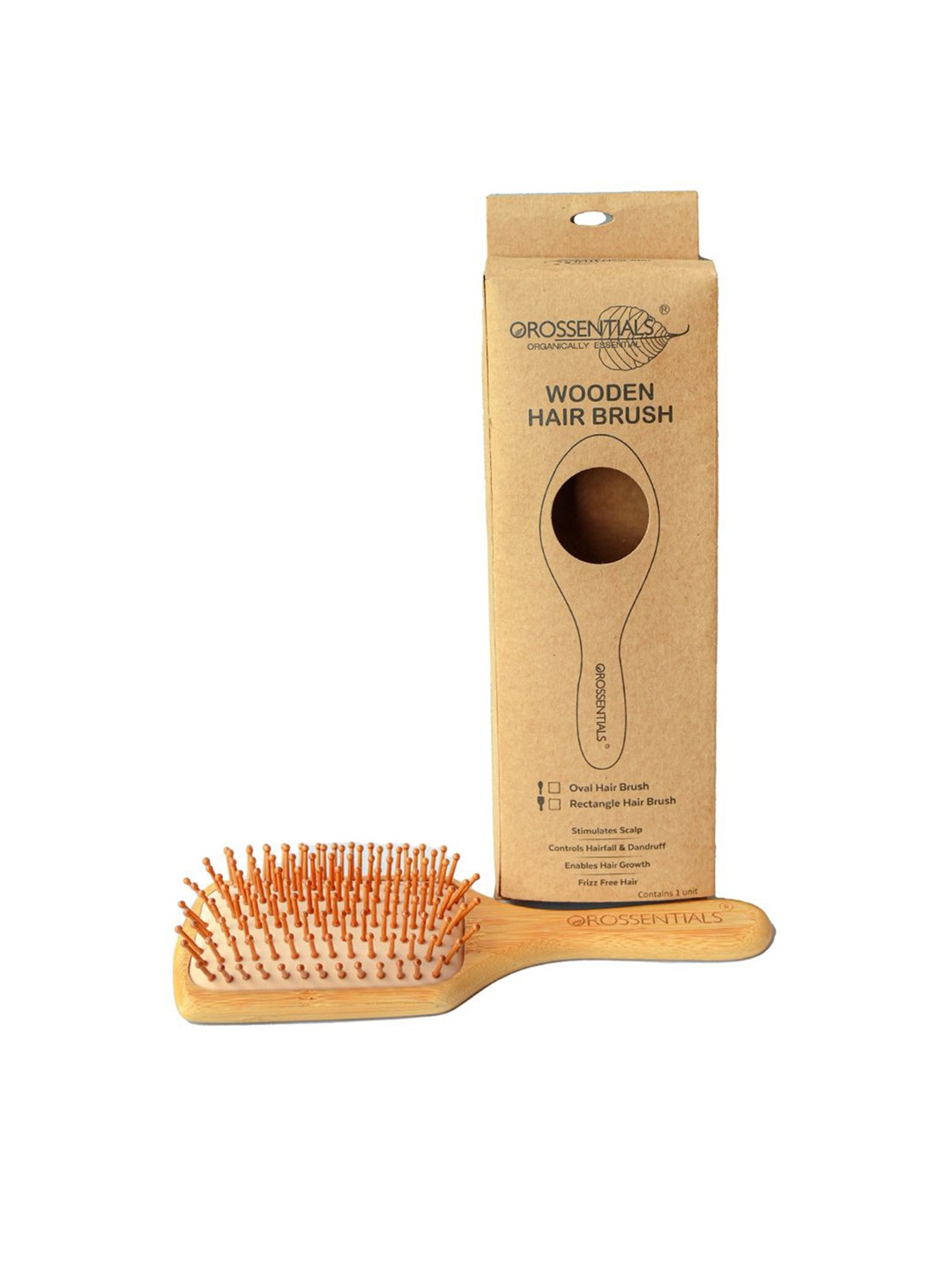 

OROSSENTIALS Neem Wooden Bristle Paddle Hair Brush, Brown