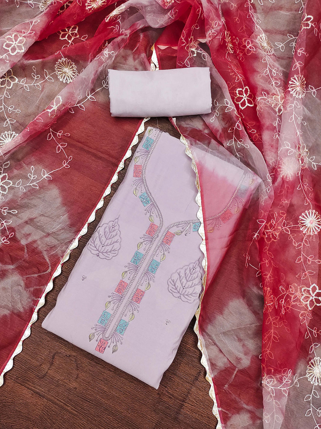 

KALINI Embroidered Unstitched Dress Material, Lavender
