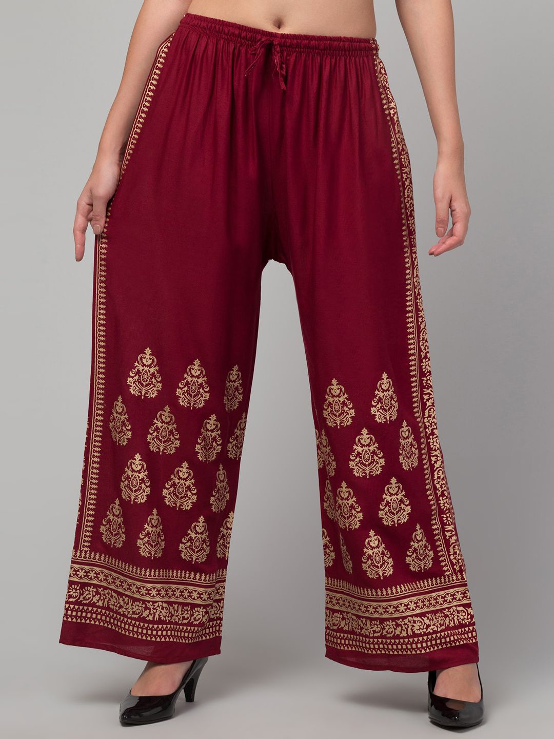 

FAMBEE Women Printed Knitted Palazzos, Maroon