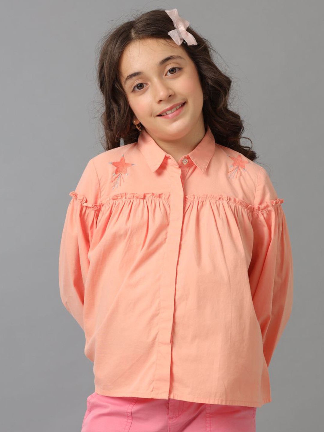 

UNDER FOURTEEN ONLY Cotton Shirt Style Top, Peach