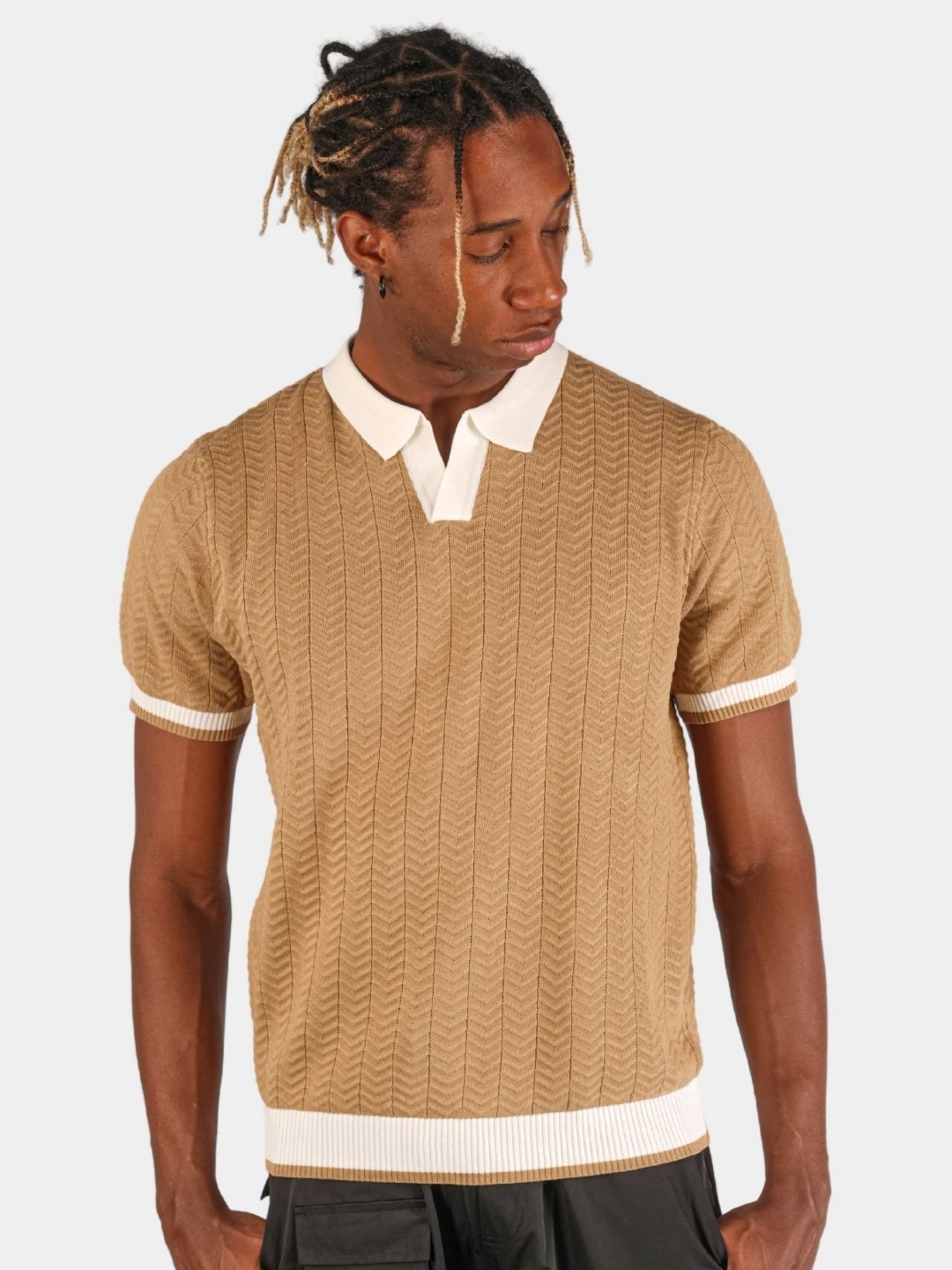 

BOTABOCHI Men Polo Collar Pockets T-shirt, Beige