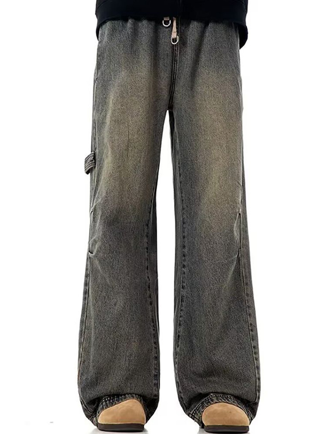 

StyleCast x Revolte Men Wide Leg Light Fade Jeans, Black