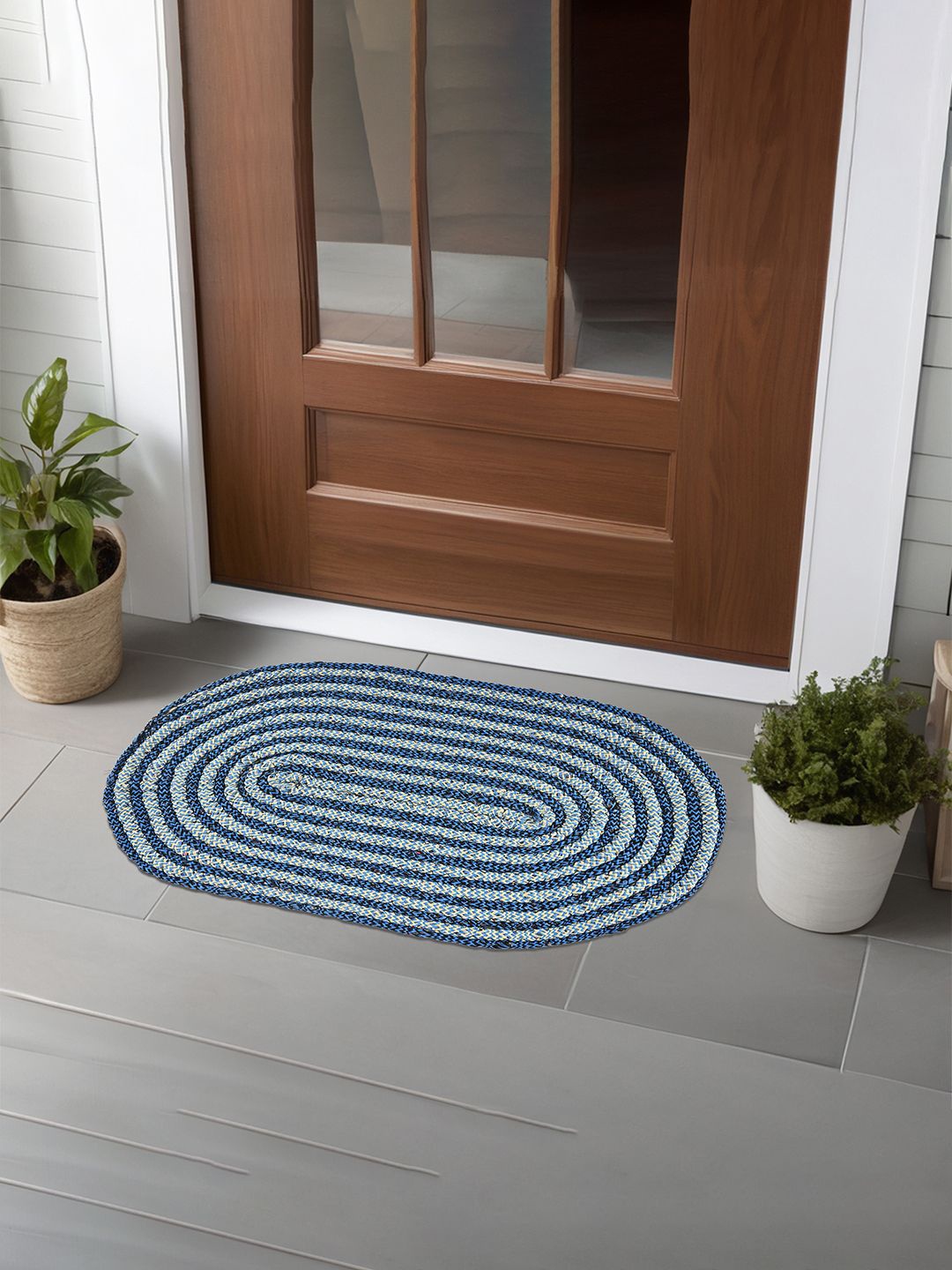 

Kuber Industries Brown & Blue 4 Pieces Textured Cotton Anti-Slip Doormats