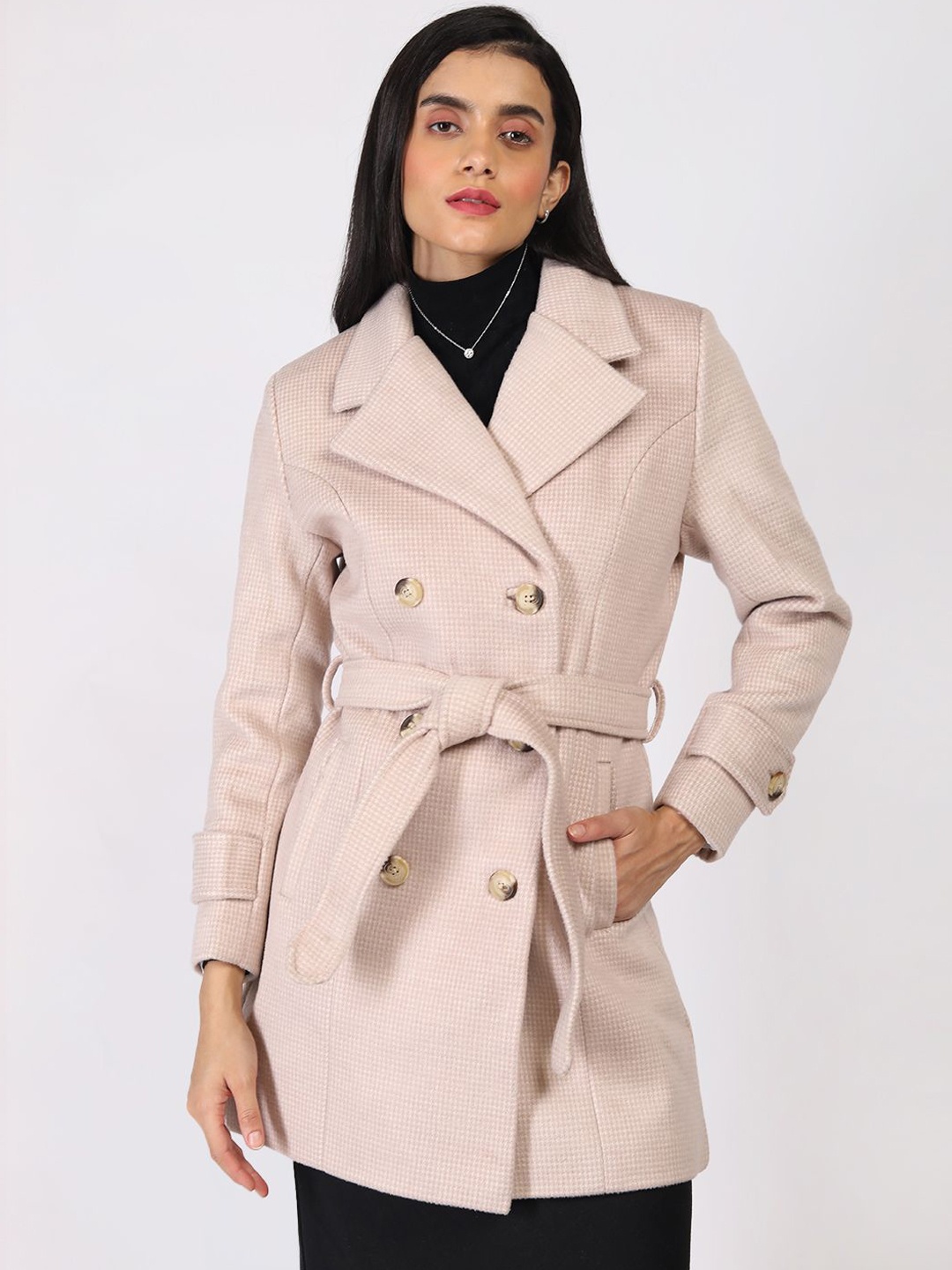 

HONNETE Women Double-Breasted Trench Coats, Cream