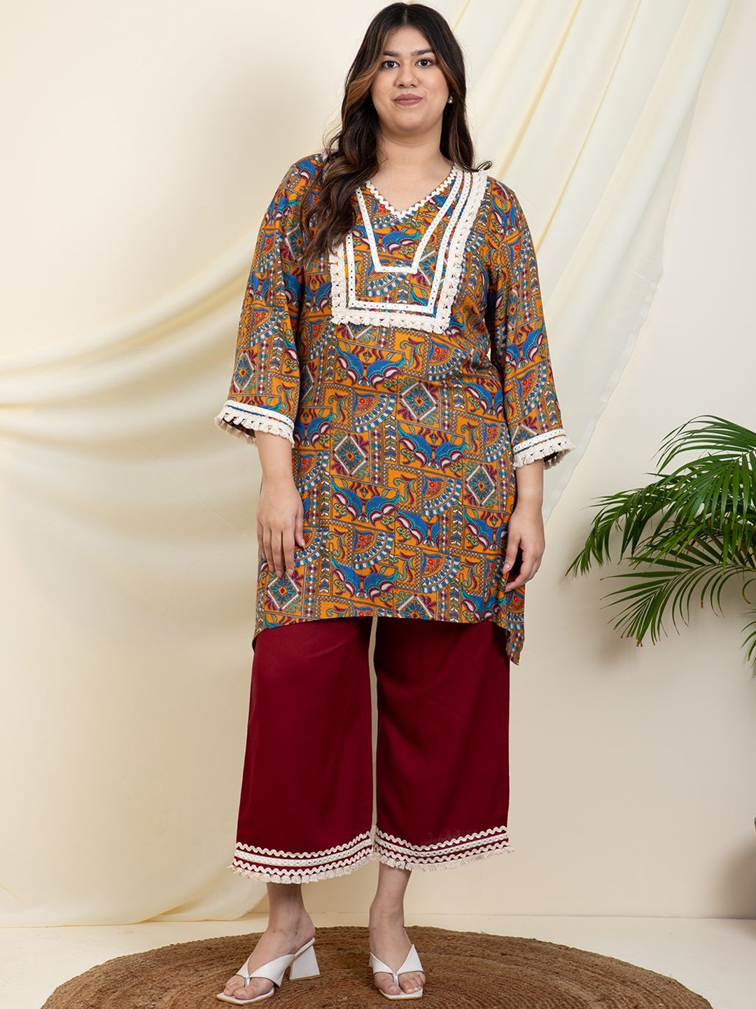 

DEEBACO Abstract Printed Tunic & Palazzo, Maroon