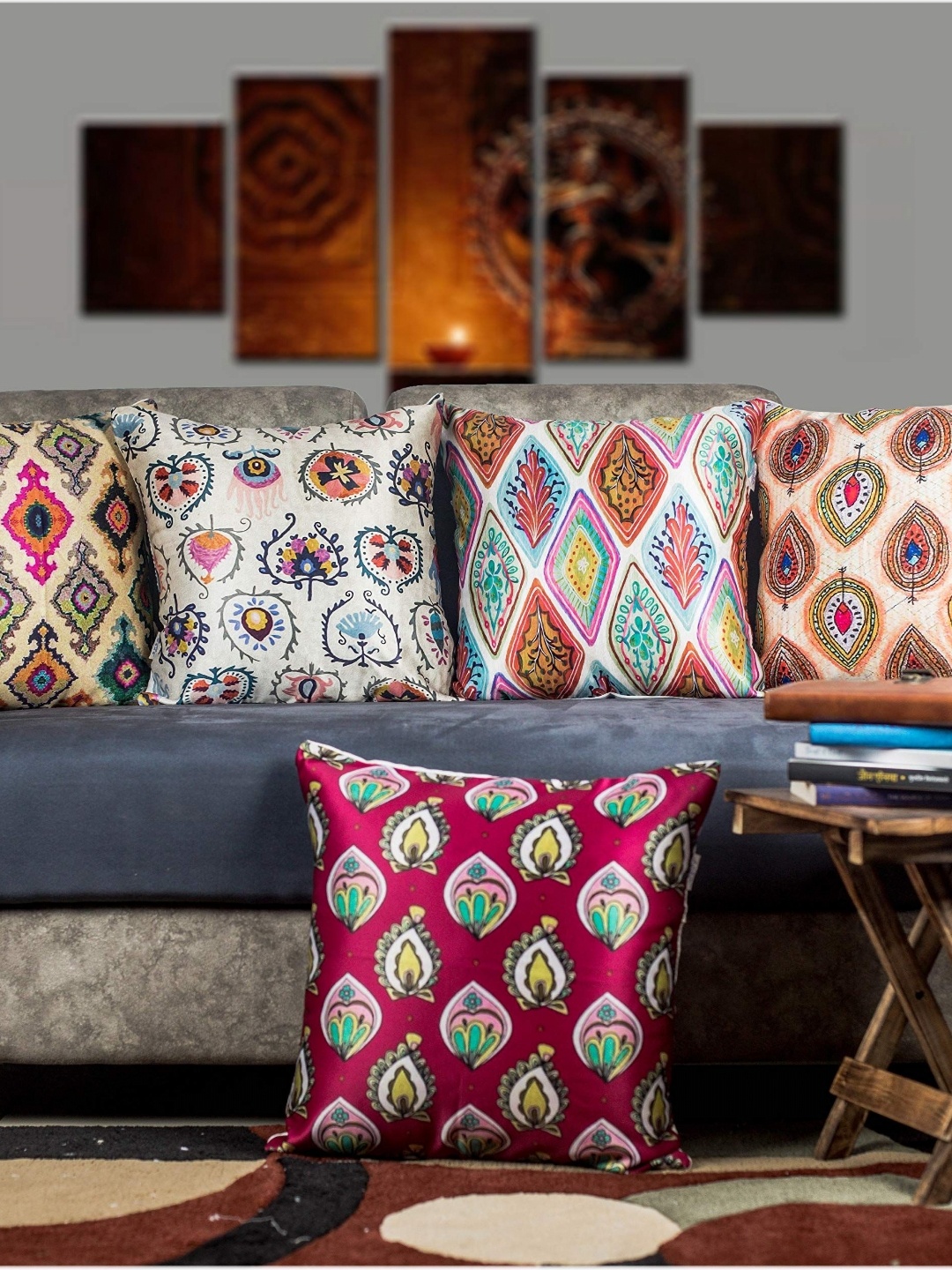 

Vendola Red & White 5 Pieces Ethnic Motifs Square Cushion Covers
