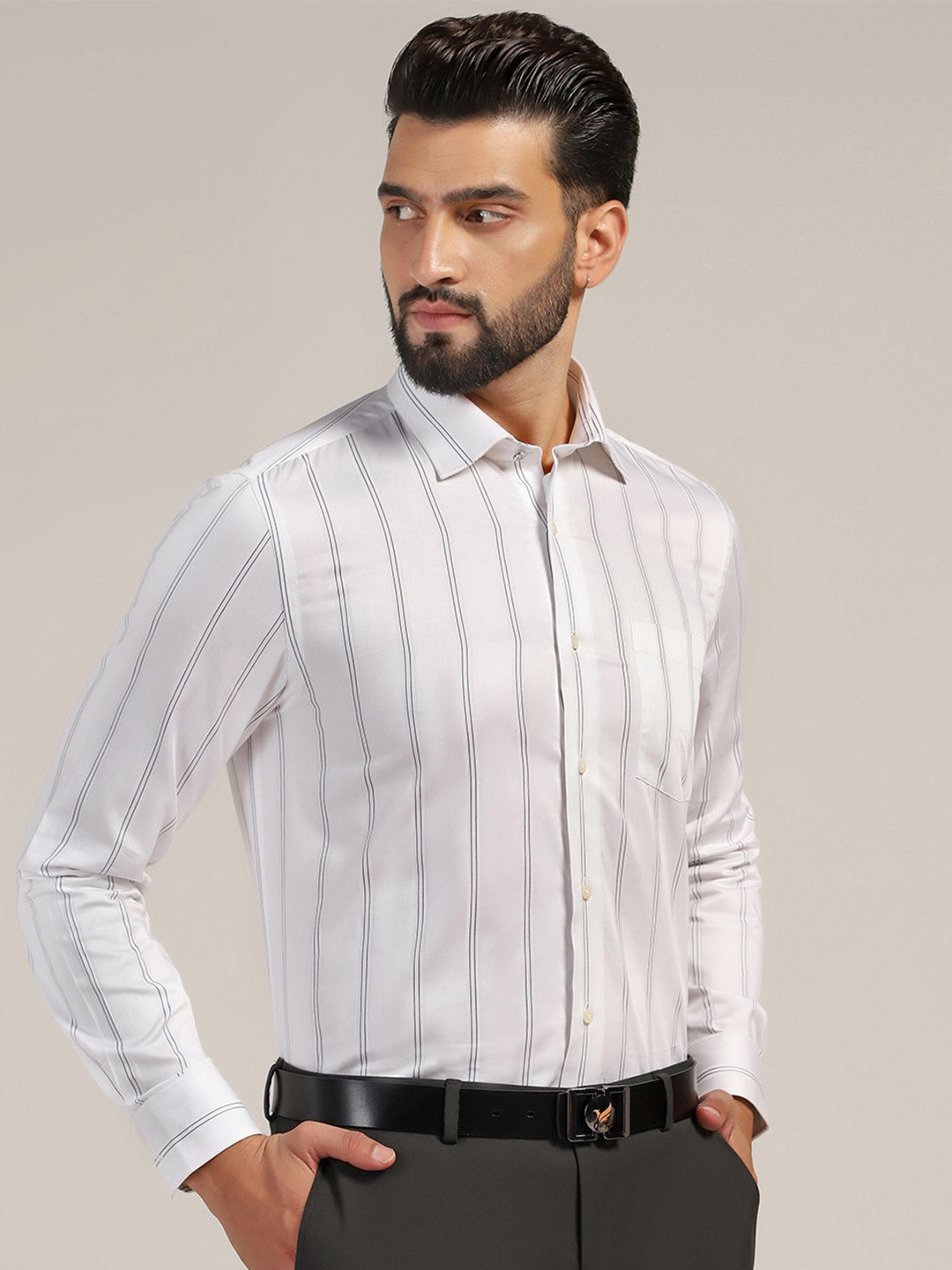

Blackberrys Men Slim Fit Multi Stripes Opaque Striped Casual Shirt, White