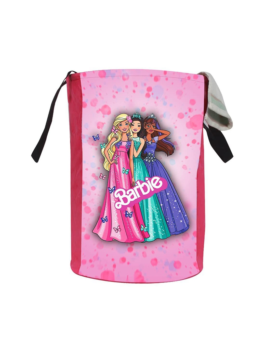 

prettykrafts Barbie Printed Round Foldable Large Laundry Bag, Pink