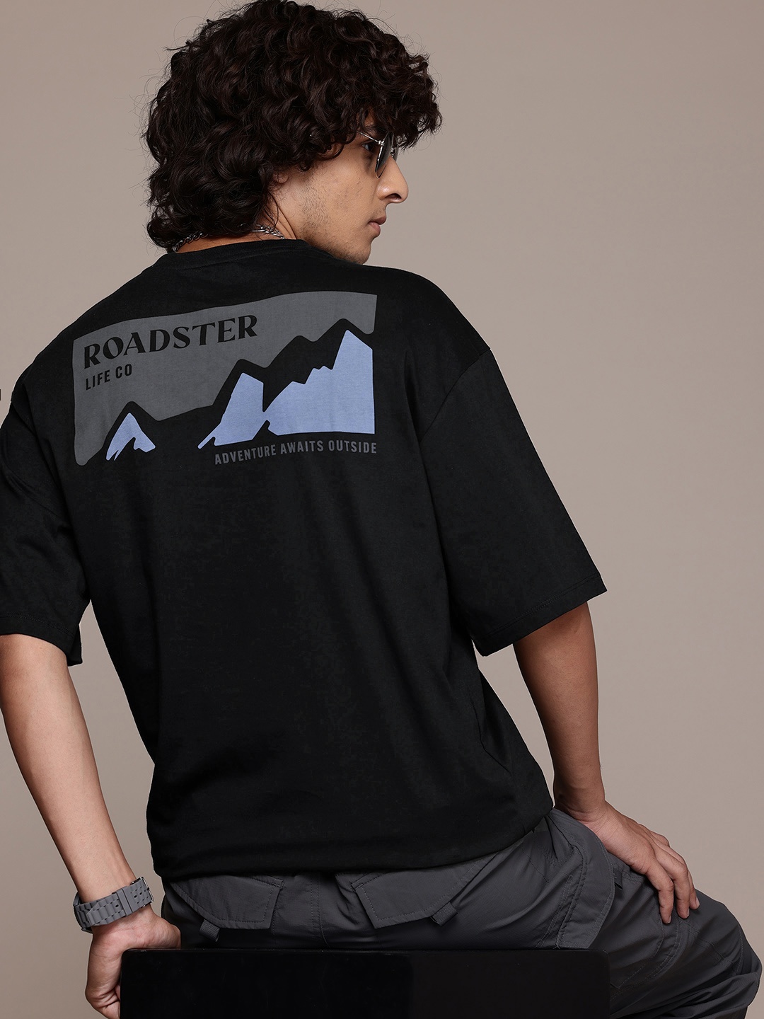 

The Roadster Lifestyle Co. Printed Pure Cotton Relaxed Fit T-shirt, Black