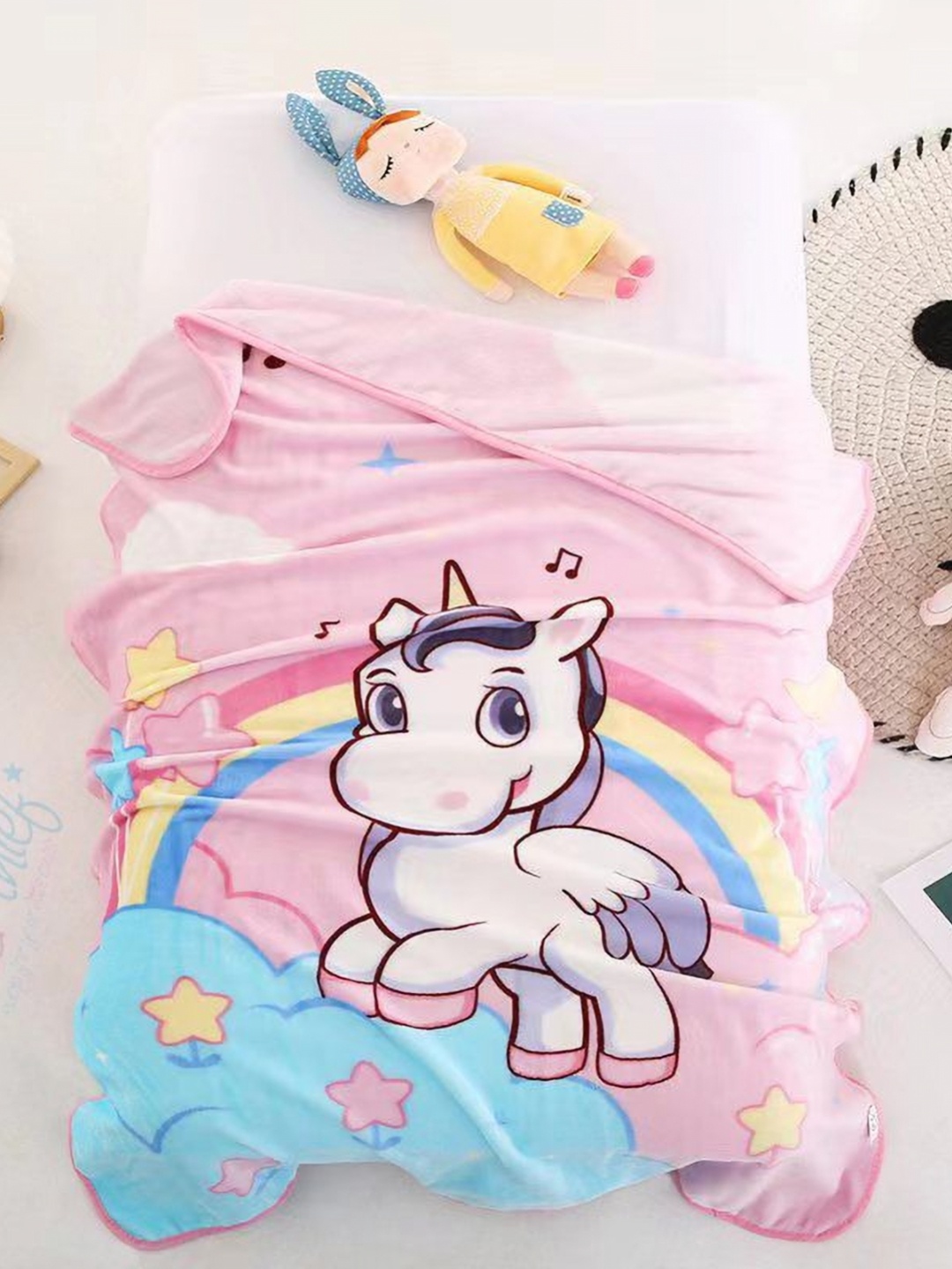

Butterthief Pink & Blue Cartoon Characters AC Room 210 GSM Single Bed Blanket