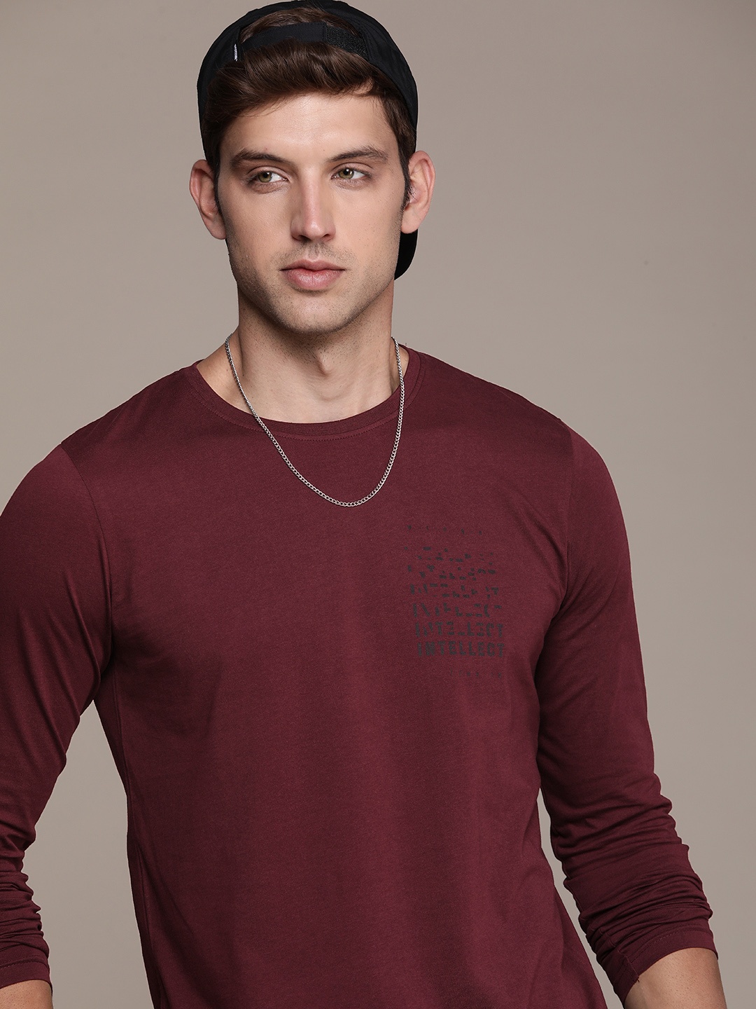 

WROGN Men Pure Cotton T-shirt, Maroon