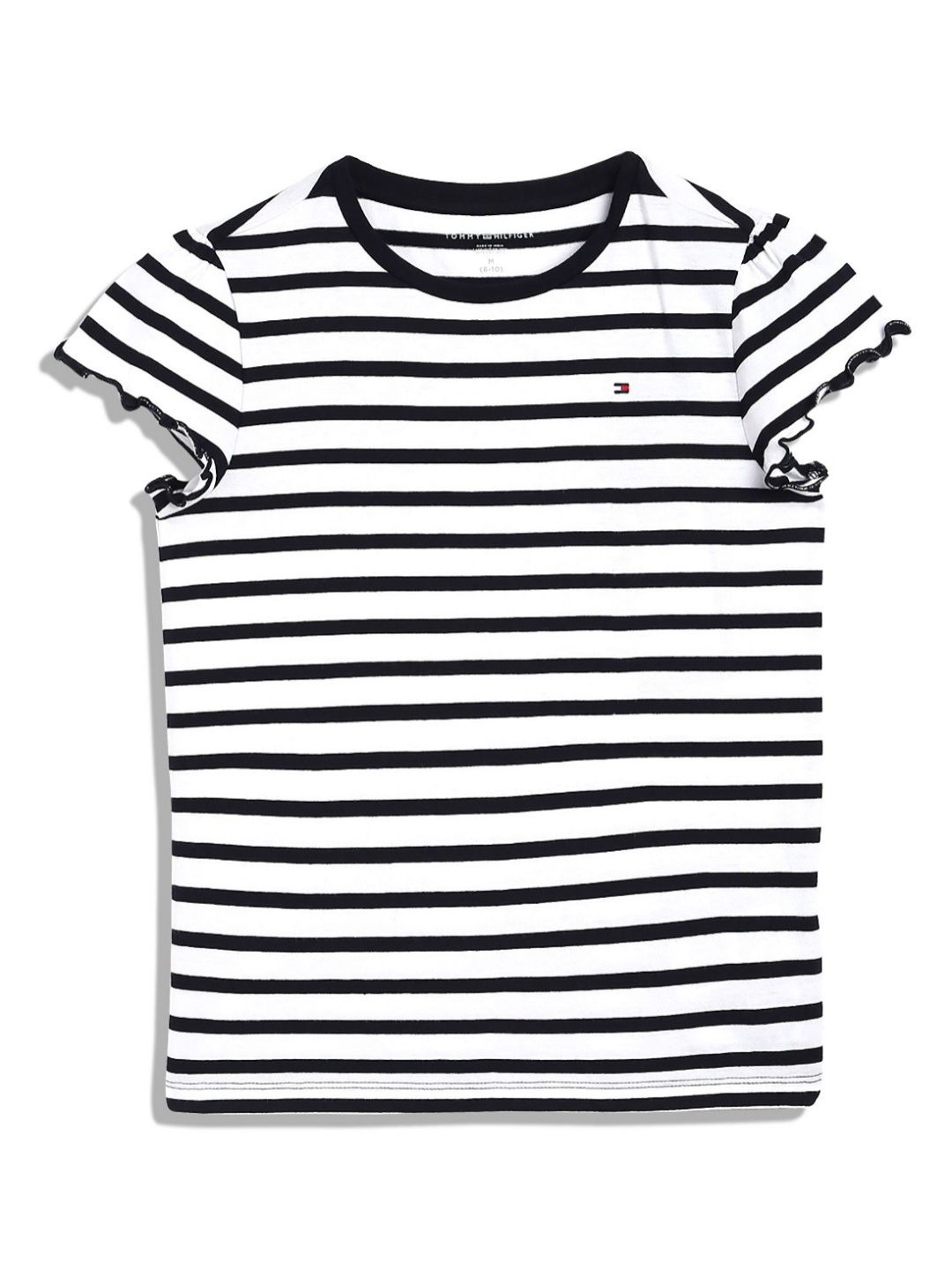 

Tommy Hilfiger Girls Striped Round Neck Cotton T-shirt, Black