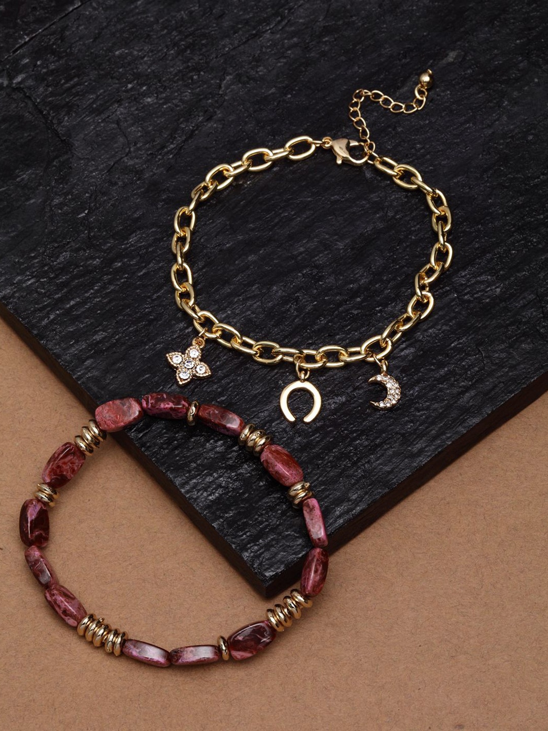

DressBerry Women Brass Cubic Zirconia Gold-Plated Charm Bracelet