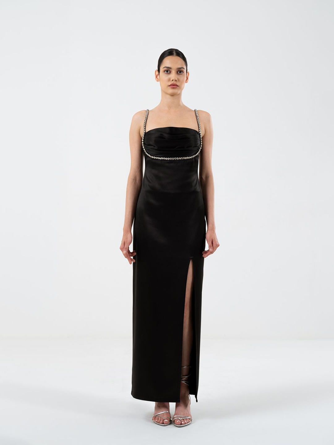 

SOTBELLA Cowl Neck Satin Maxi Dress, Black