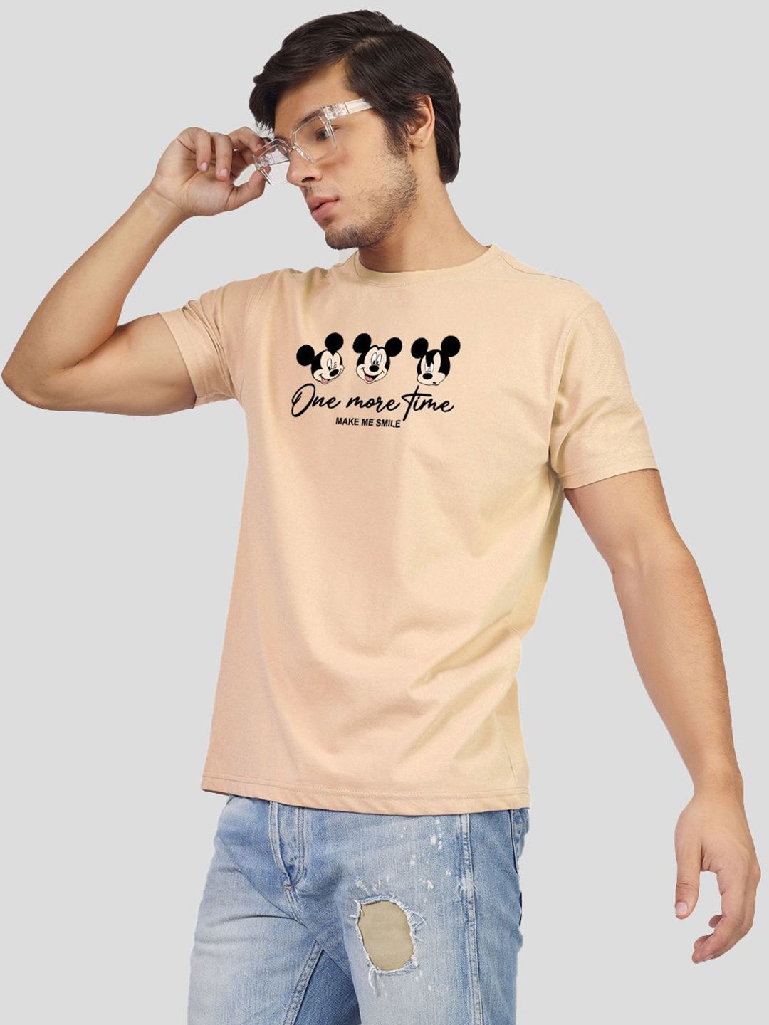 

Greylongg Men Typography Printed Round Neck Cotton T-shirt, Beige