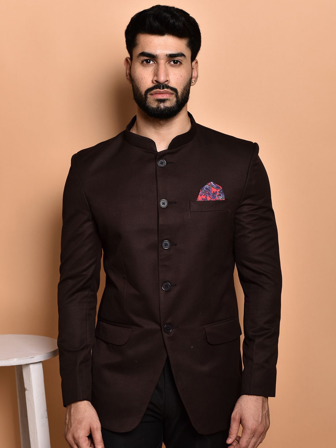 

PRINTCULTR SlimFit Bandhgala Blazer, Brown
