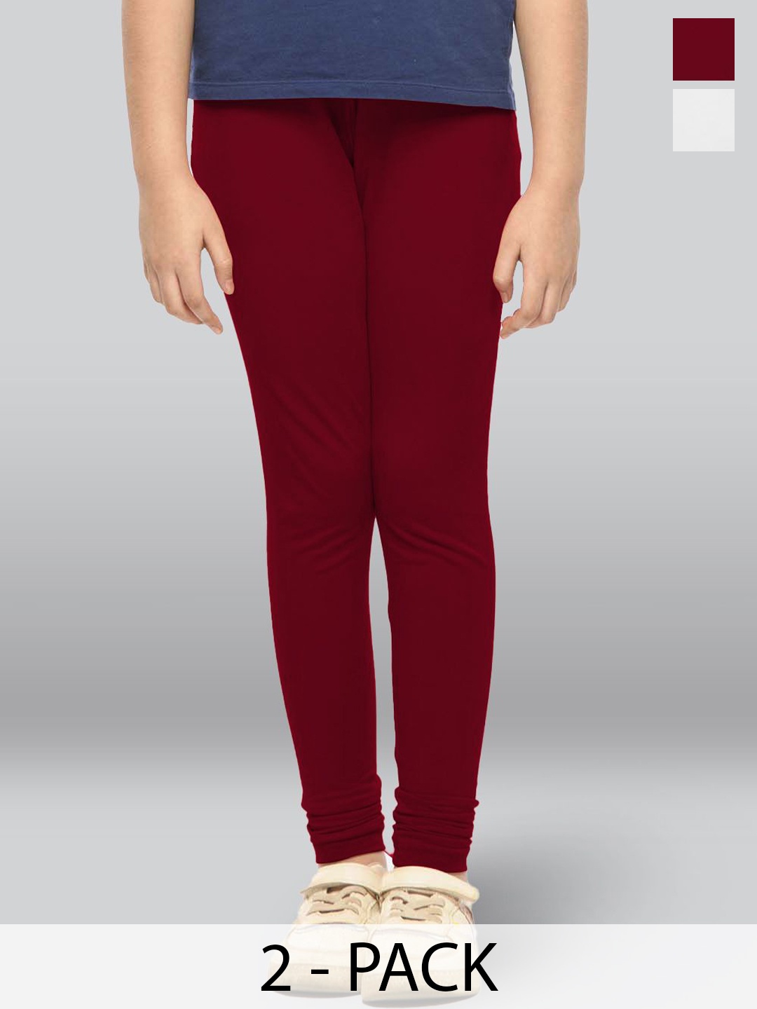 

LYRA Girls Pack Of 2 Cotton Ankle-Length Leggings, Red
