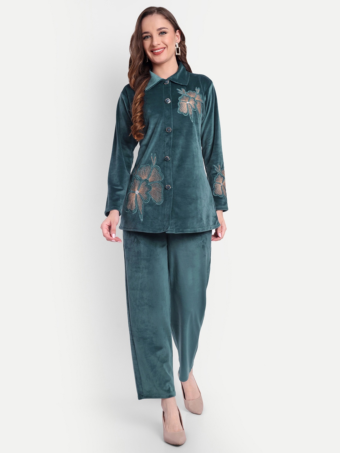 

HAUTEMODA Embellished Top & Trouser Co-Ords, Green