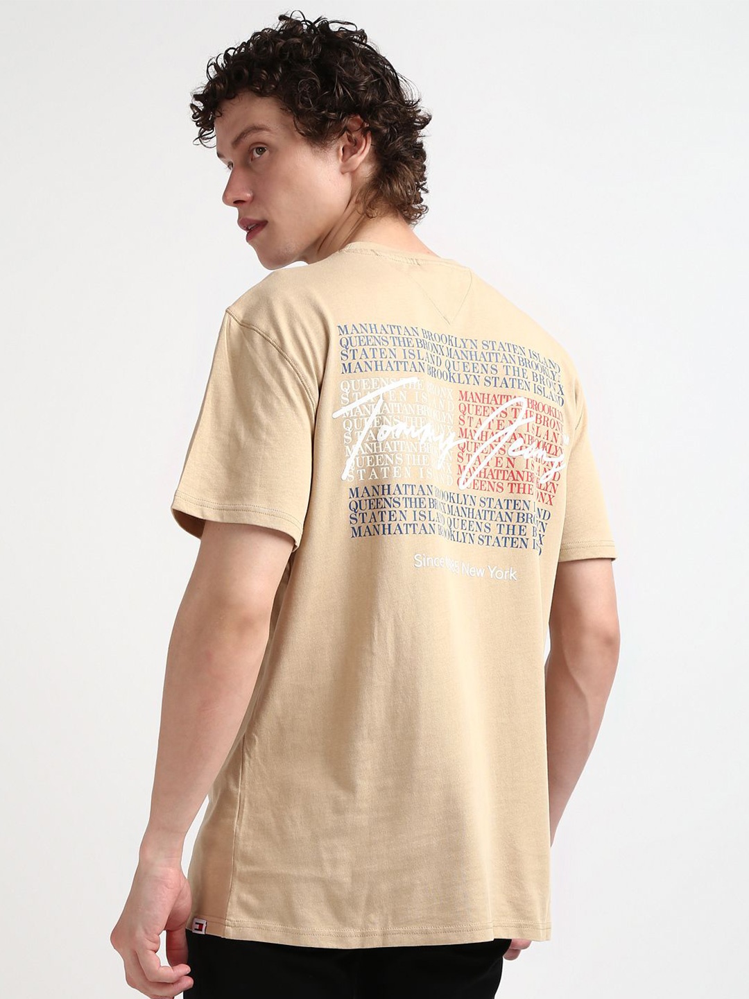 

Tommy Hilfiger Round Neck Typography Printed Cotton T-shirt, Beige