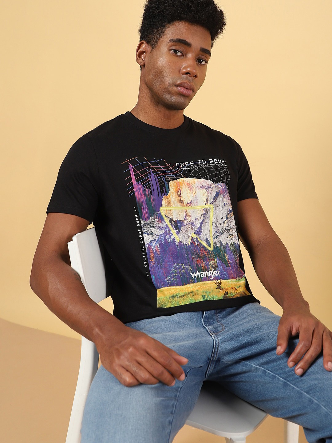 

Wrangler Graphic Printed Short Sleeves Cotton T-shirt, Black
