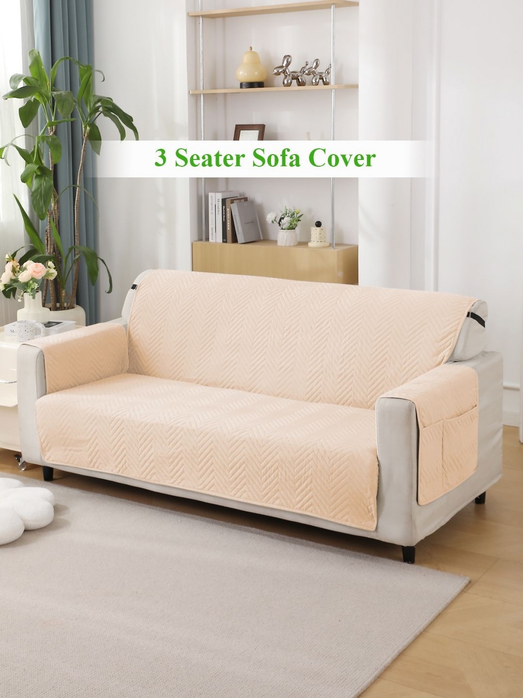 

HOKIPO Beige Self Design 3-Seater Sofa Cover With Arms