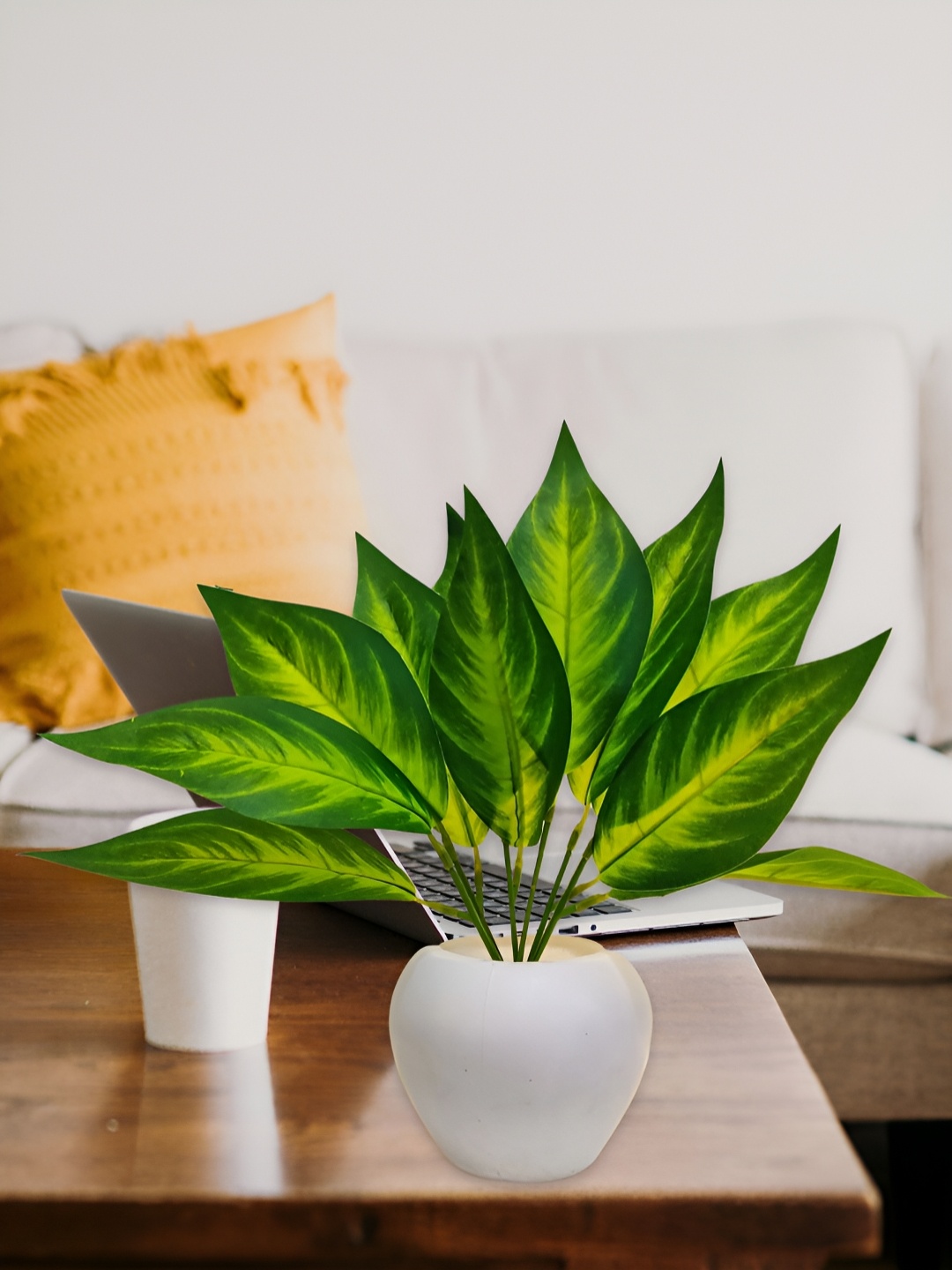 

ARTSY White and Green Croton Artificial Plant With Pot