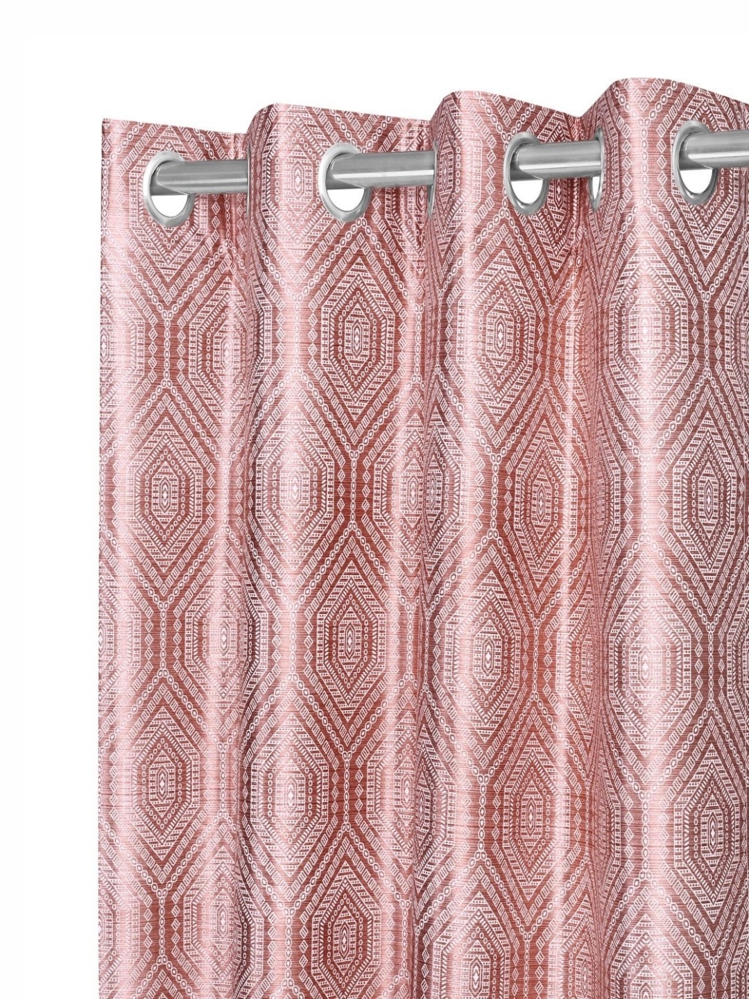 

REYANSH DECOR Peach Coloured 2 Pieces Geometric Printed Room Darkening Window Curtains