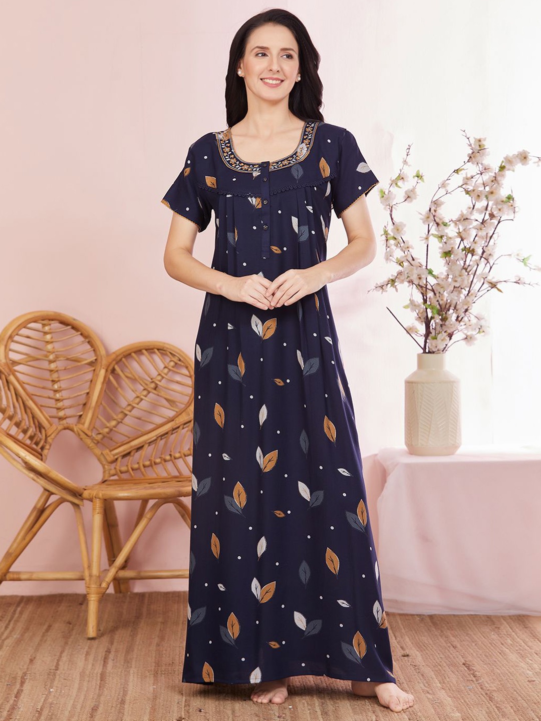 

Sand Dune Printed Maxi Nightdress, Navy blue