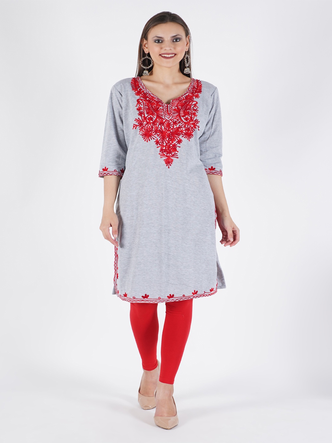 

Trend Level Women Embroidered Woollen Kurta, Grey