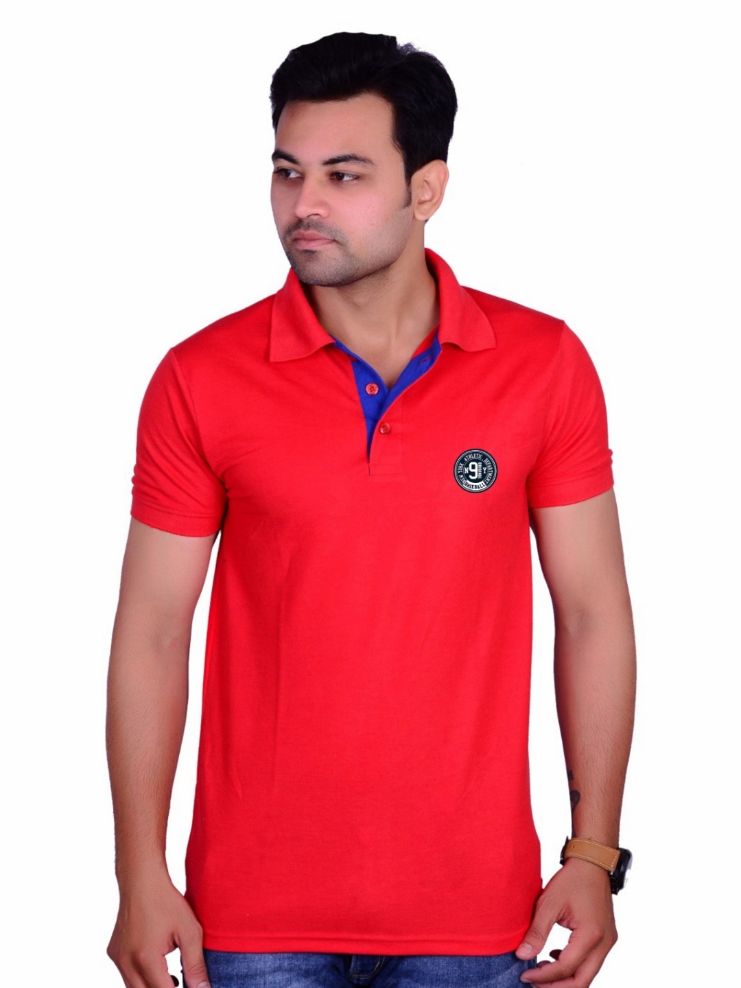 

LA MILANO Men Polo Collar Slim Fit T-shirt, Red