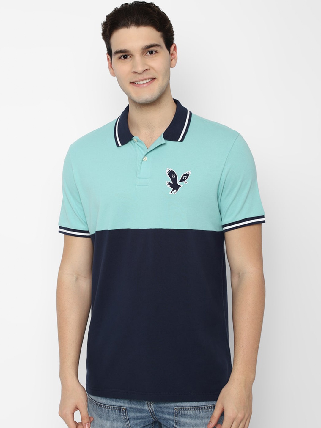 

AMERICAN EAGLE OUTFITTERS Men Colourblocked Polo Collar Tshirts, Blue