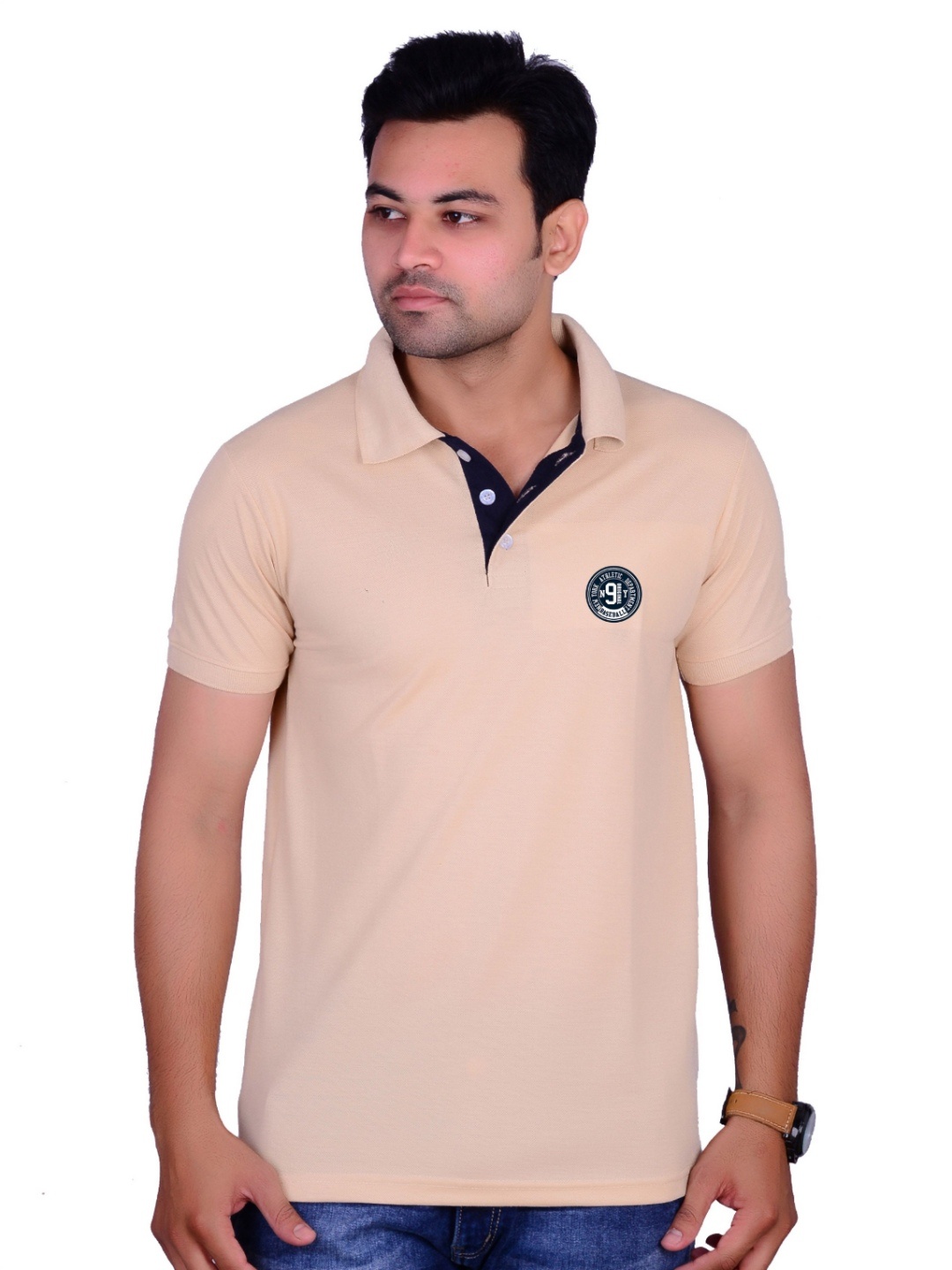 

LA MILANO Men Polo Collar Slim Fit T-shirt, Cream