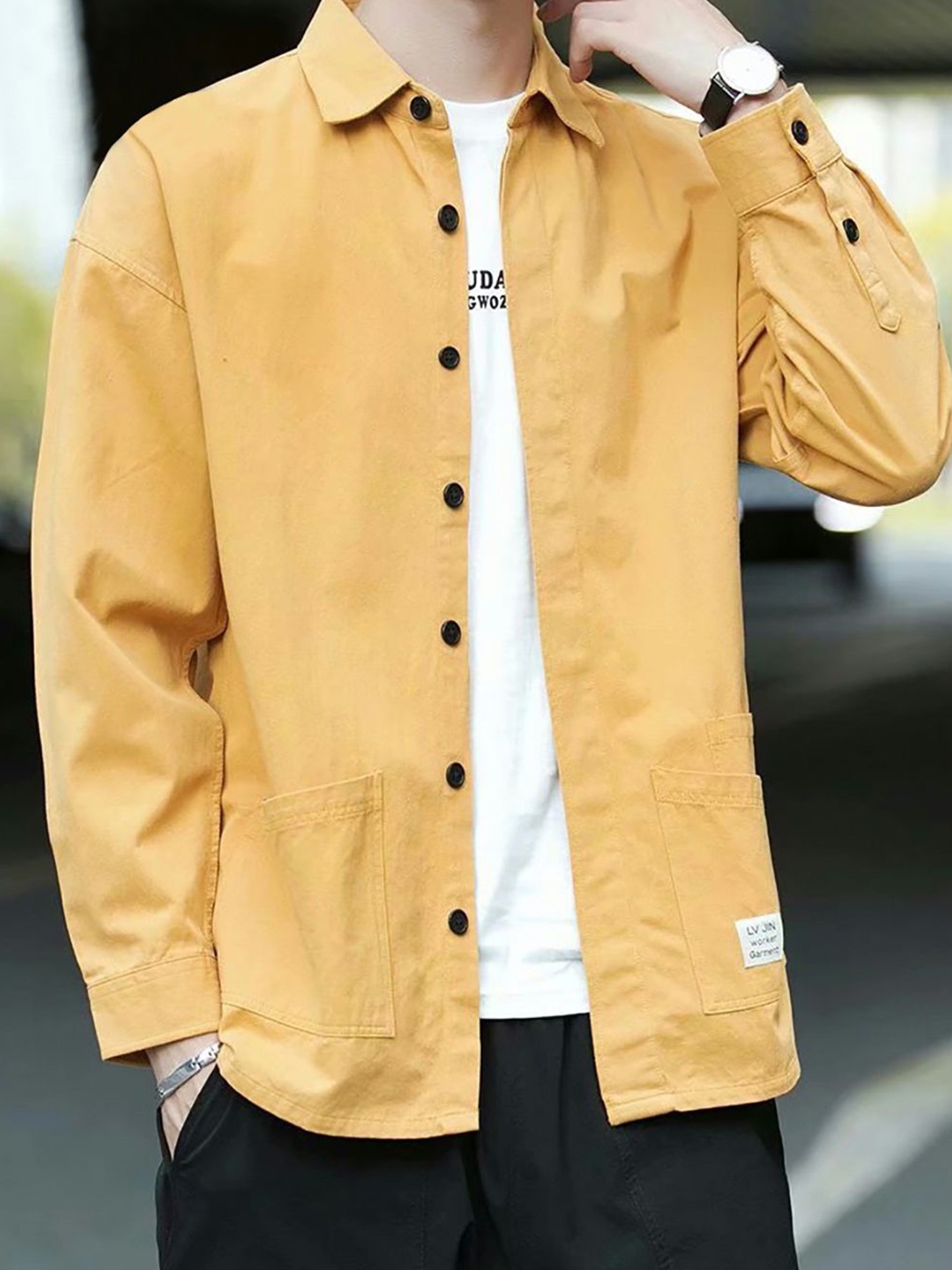 

StyleCast x Revolte Men Spread Collar Solid Casual Shirt, Yellow