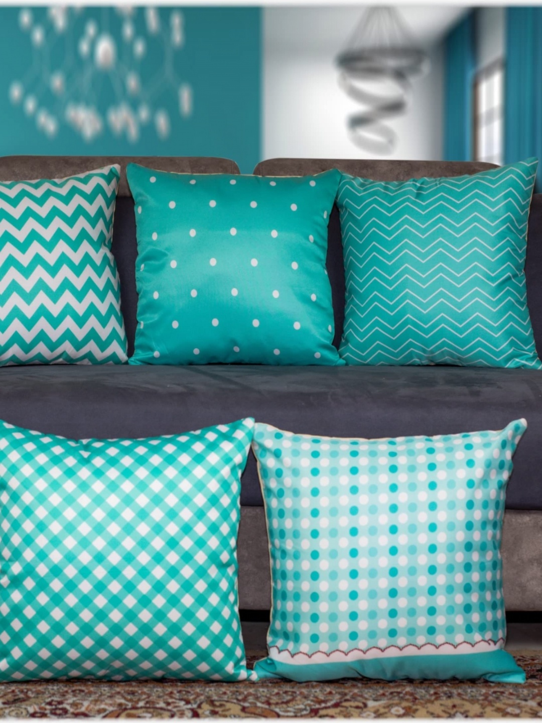 

Vendola Blue & White 5 Pieces Ethnic Motifs Printed Square Cushion Covers