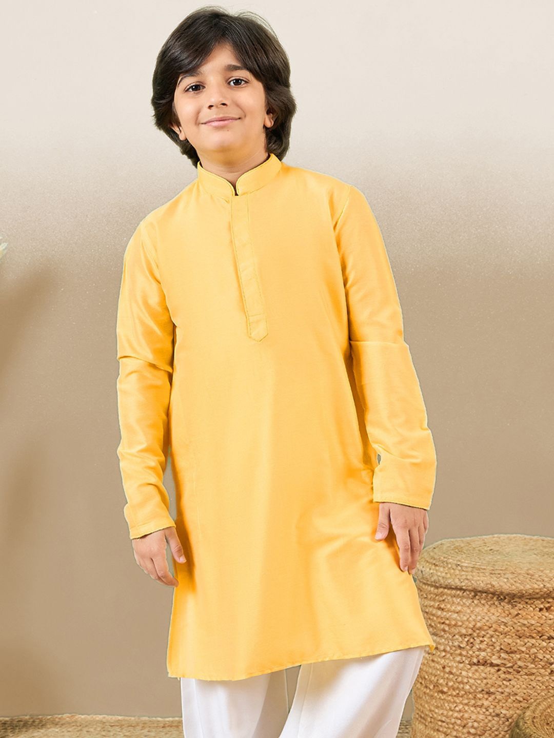 

Here&Now X Sanwara Boys Mandarin Collar Cotton Silk Kurta, Yellow