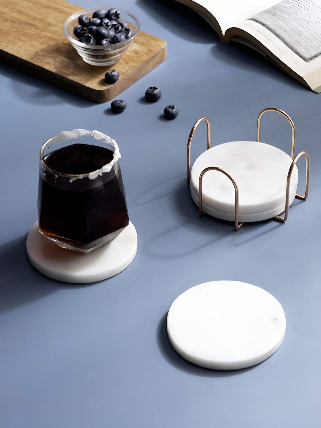 

DULI White 4 Pieces Marble Round Coasters With Stand