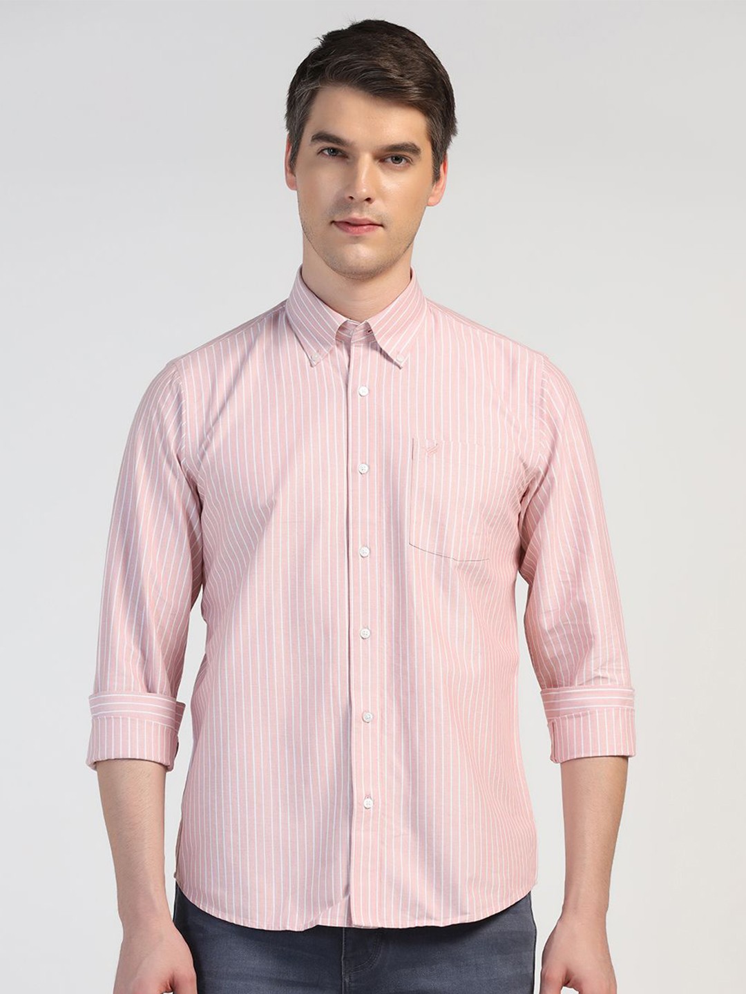 

Blackberrys Men Slim Fit Multi Stripes Opaque Striped Casual Shirt, Pink
