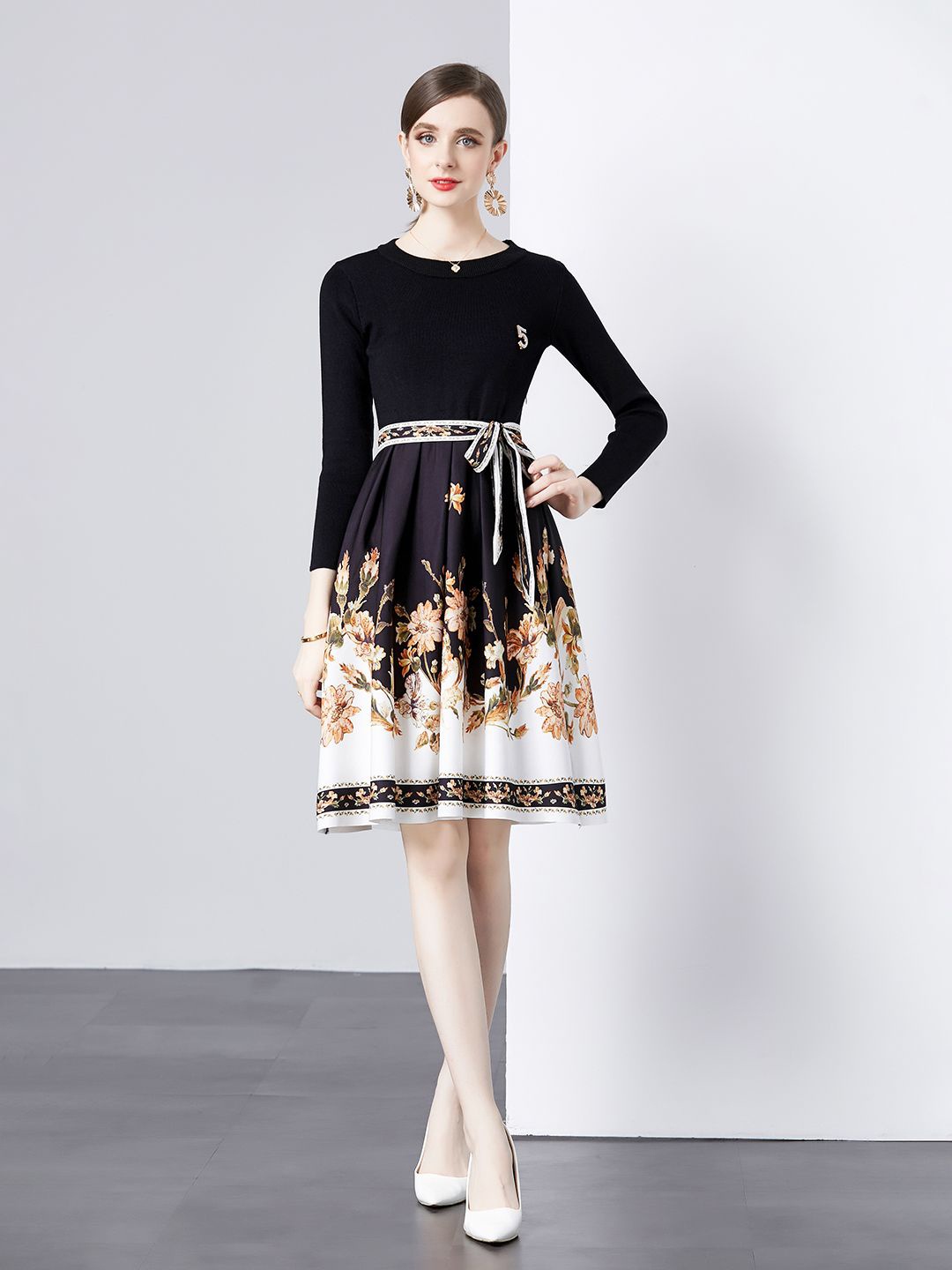 

JC Collection Women Floral Printed Fit & Flare Dress, Black