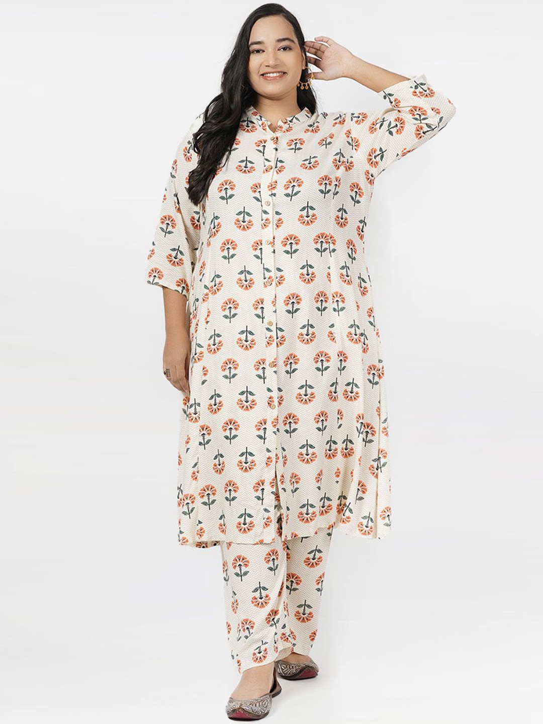 

LastInch Women Ethnic Motifs Printed Regular Kurta with Palazzos, Off white