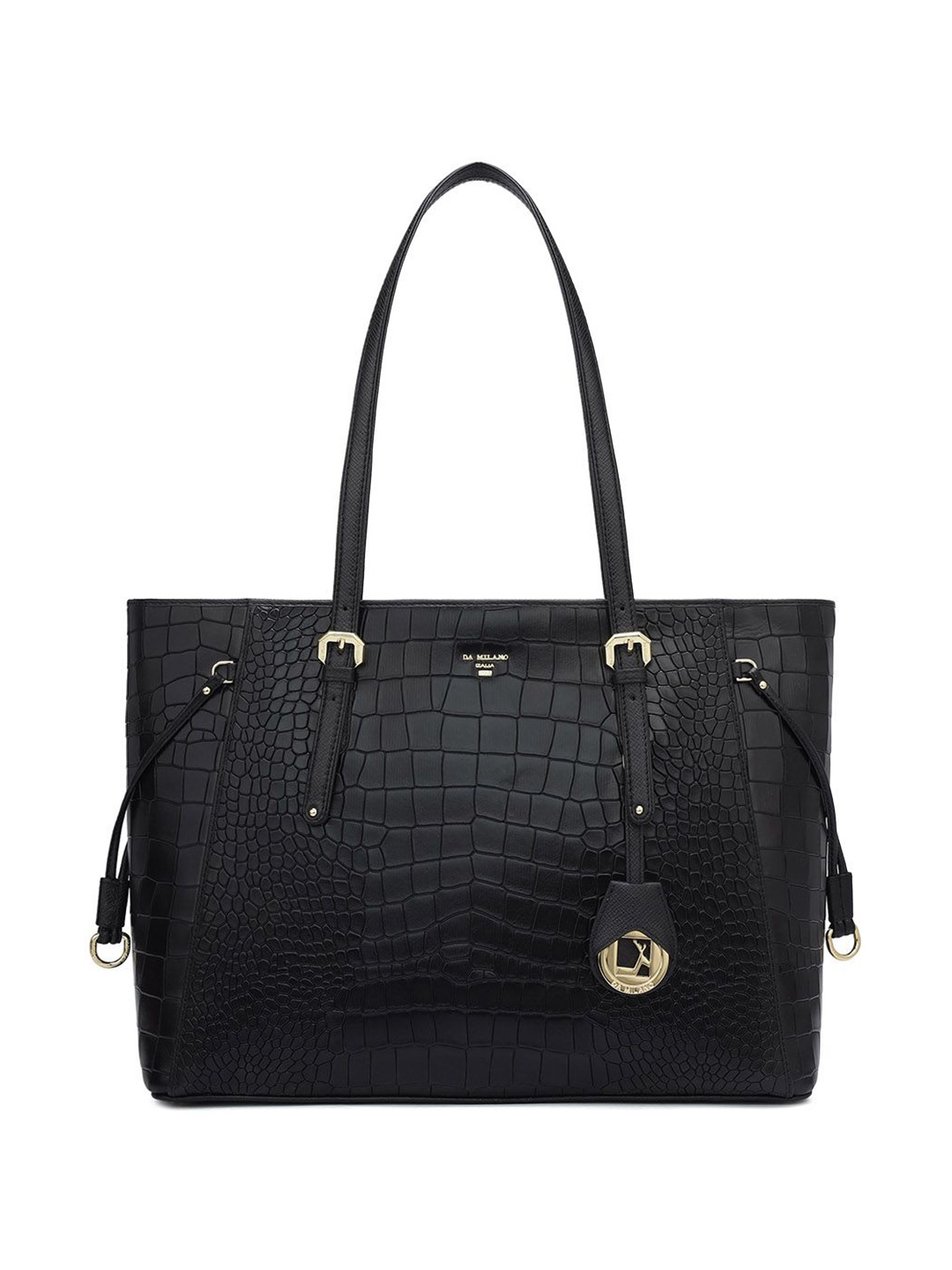 

Da Milano Women Textured Leather Shoulder Bag, Black