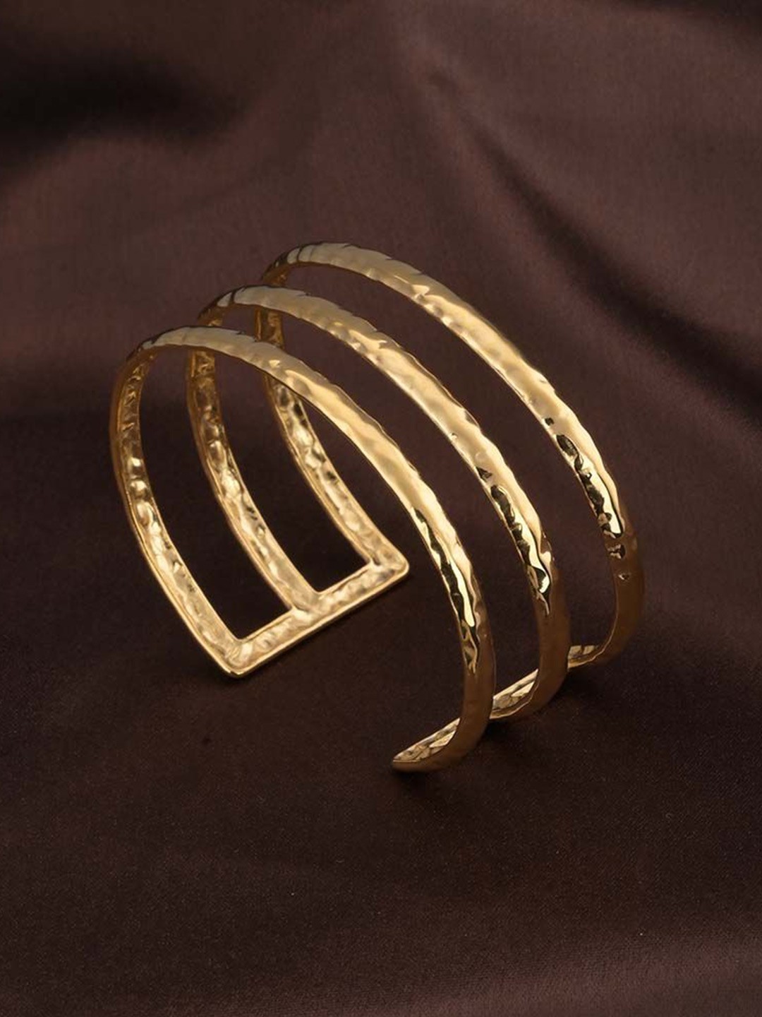 

PALMONAS Stainless Steel Gold-Plated Three Layer Sleek Cuff Bracelet