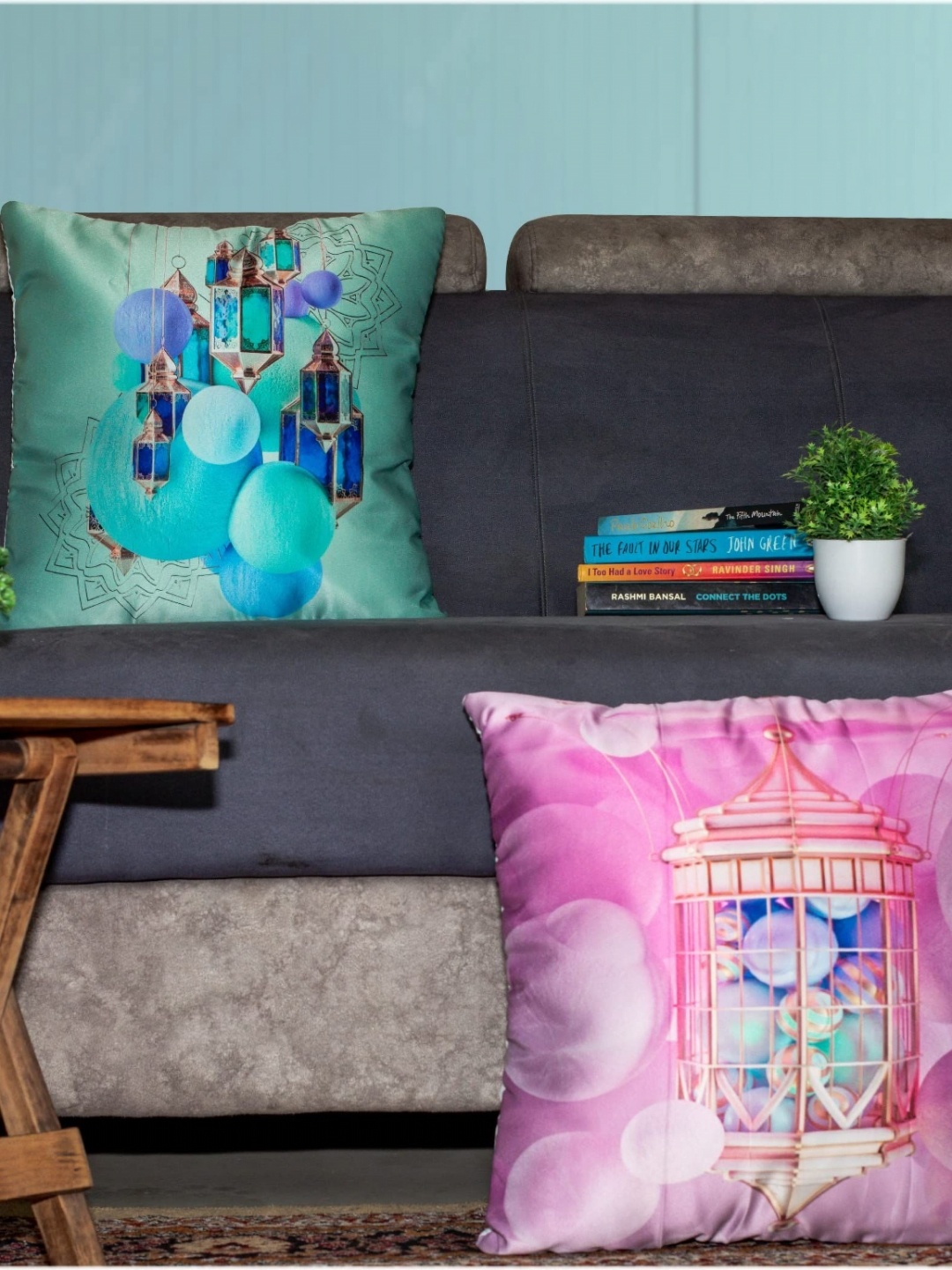 

Vendola Pink & Blue 2 Pieces Lamps Printed Satin Square Cushion Covers