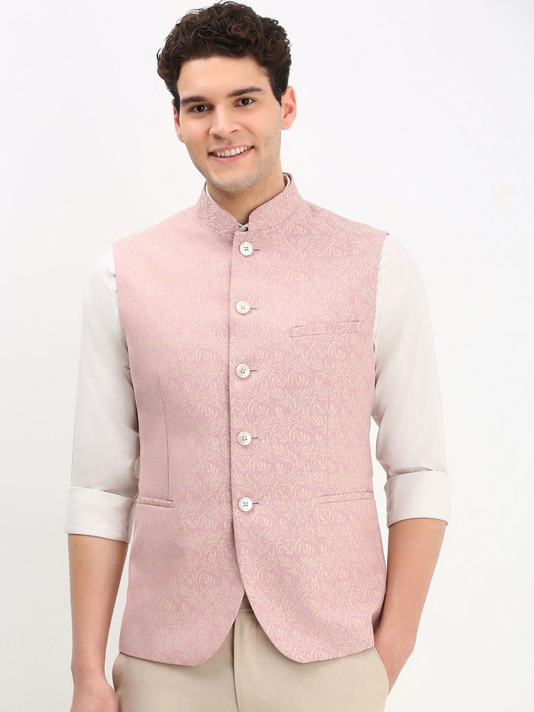 

Allen Solly Men Printed Nehru Jackets, Pink