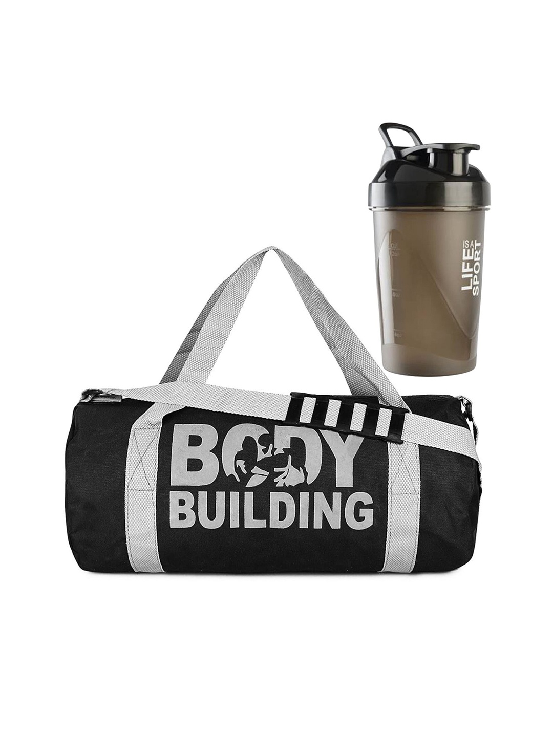 

GROUPERS Printed Medium Foldable Sports or Gym Duffel Bag with Shaker Bottle-400ml, Black