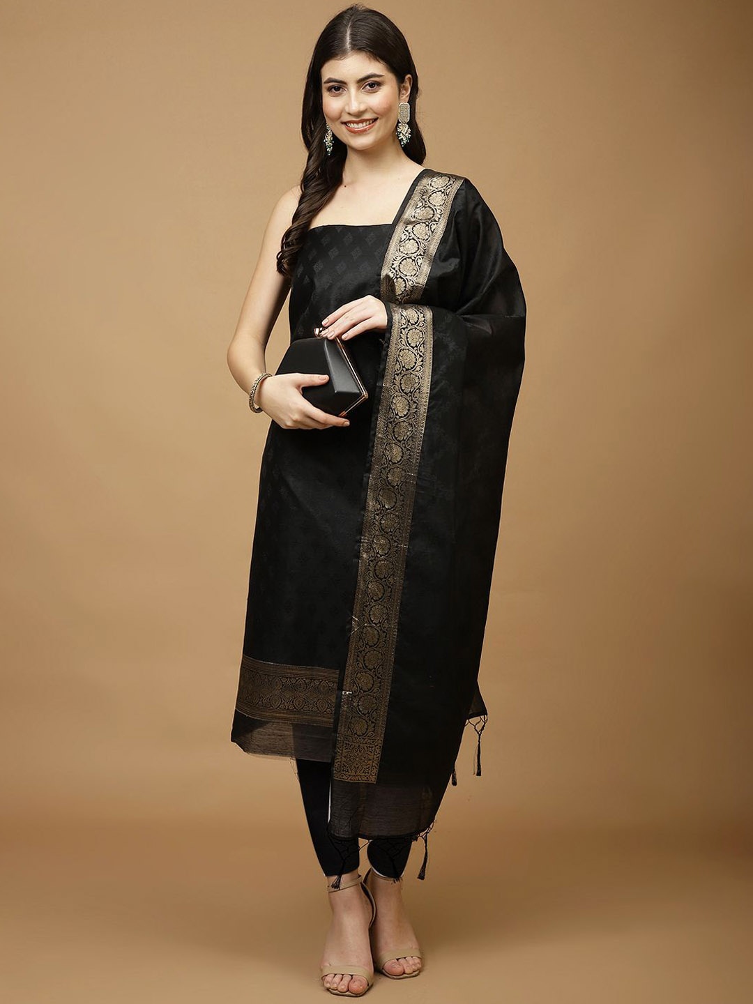 

Meena Bazaar Art Silk Unstitched Dress Material, Black